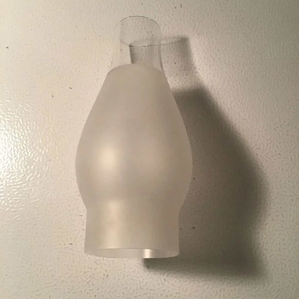 Vintage Frosted & Clear Glass Hurricane Oil Lamp Chimney Replacement 7.5” Tall